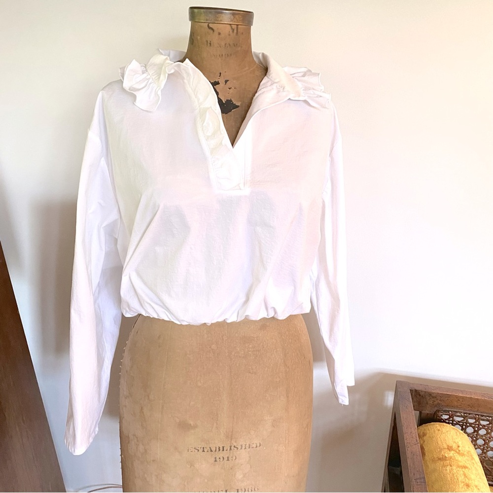 Zara | Ruffle Neck Cropped Blouse, l